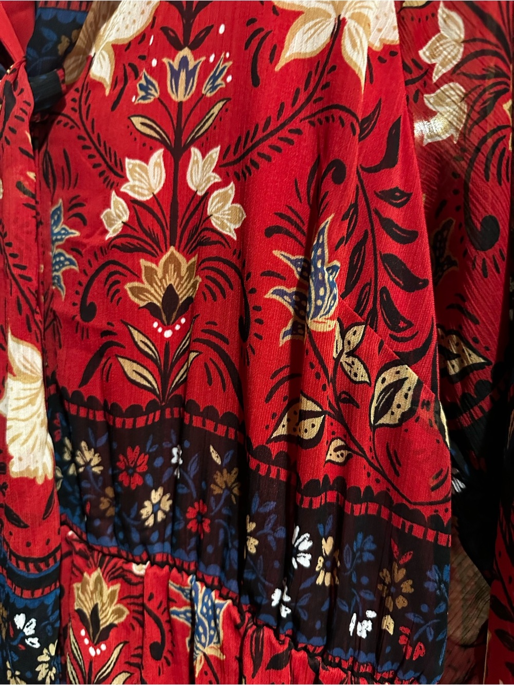 LOFT Red Floral V-Neck Tiered Midi Dress - Picture 5 of 6